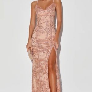 Lulu’s Blissful Blossoms Blush Pink Sequin Maxi
